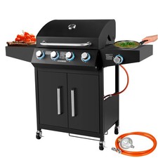 Gasgrill 4 Brenner Grillwagen Gasgrill mit Seitenbrenner Beleuchtete Drehknöpfe