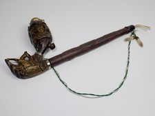 Jägerpfeife Steckpfeife geschnitzter Holzkopf Pfeife Taback Holz Horn 20.JHD