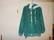 Jacke Fleecejacke Kapuze Neu Taschen XL  Übergangsjacke Teddyjacke petrol weiß