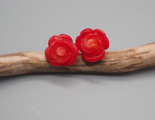 Ohrstecker Ohrringe rote Koralle Rosen, geschnitzte Koralle, 925 Silber