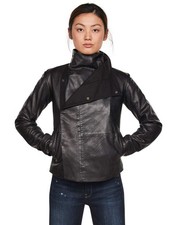 G-Star Damen Leder Jacke Slim Collar Blazer Cotol washed leather, Schwarz, M