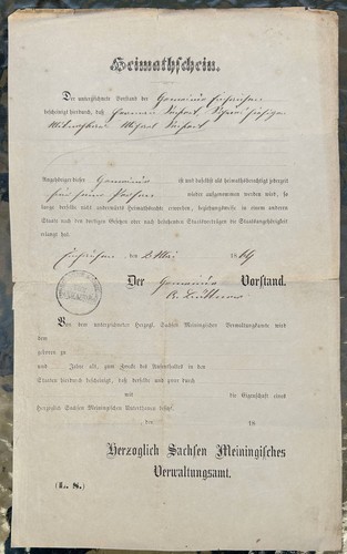 Heimatschein herzogtum - heimatschein,