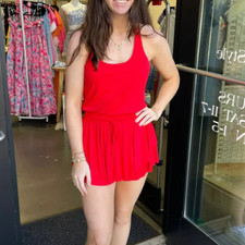 TECE, Hallie Romper, Red