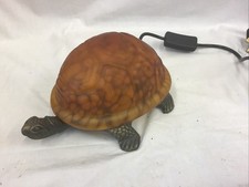 Vintage Schildkröte Schildkröte Nachtlicht Glas Gusseisen Sockel Tischlampe Bernstein Muschel 1980