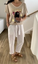 T-Shirt Beige Motiv Hund Dogue Stern 36 38 40 42  Damen Bulldogge Tunika Bluse