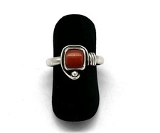 925/- Silberring, Koralle, Cabochon, Gr. 56, Muster, Sterlingsilber