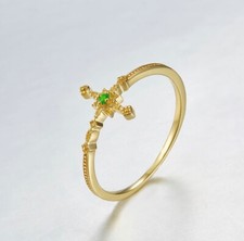 Golden Cross Green Emerald, 925 Sterling Silver - 14 Karat Gold Plated