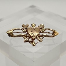 Antike Jugendstil Brosche vergoldet Schmuck Anstecknadel Gold Double Herz