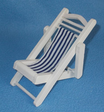 Maritime Deko Liegestuhl Sonnenliege aus Holz Blau gestreift 18 cm