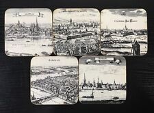 Handgearbeitete Untersetzer / Bierdeckel alte Städte im Mittelalter mit Goldrand