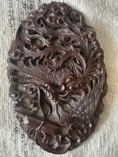 2 Wandbilder Holzschnitzerei Drache und Phönix , Handarbeit, Echtholz, 50 Jahre