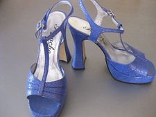 Sandalette Schuhe Damen Plateau Pumps Gr. 37 Abendschuhe Krokooptik Blau top