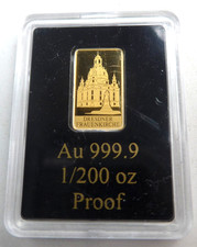 9999 Gold 1/200 Unze oz Barren Frauenkirche Dresden Wahrzeichen Feingold Anlage