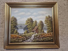 Wahlbeck Mühle am Bach und See Landschaft Ölbild Ölgemälde 72 x 62 cm