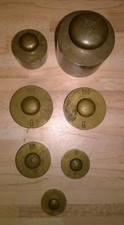 7 Stück Antike Messing Gewichte 10 / 20 / 50 / 2x 100 / 250 / 500 Gramm