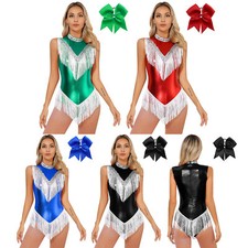 Frauen Body Ärmellos Trikot Samba Kleid Fransen Tanzbekleidung Latin Dance