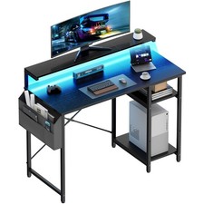 100x48 cm Schreibtisch mit Regal & LED, Computertisch mit Aufbewahrungstasche