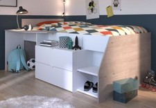 Hochbett Bett weiß und grau Loft Kinderzimmer Bett mit Stauraum Parisot Milky1