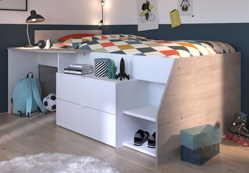 Hochbett bett weiß und grau - hochbett,