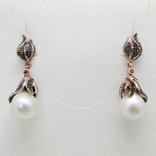 Barock-Perlen Granat Ohrhänger 925 Silber Black Rhodium 585er Rotgold vergoldet