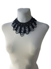 KETTE  Perlen schwarz Kragenkette Bluse Ausgehen Modeschmuck 