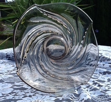 große Glas Schale Obstschale braun klar geschwungene Form Ø 29 cm Vintage 1970er