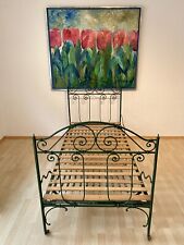Antikes Jugendstil Metallbett vintage grün 90 x 190 cm mit Holz Rollrost stylish
