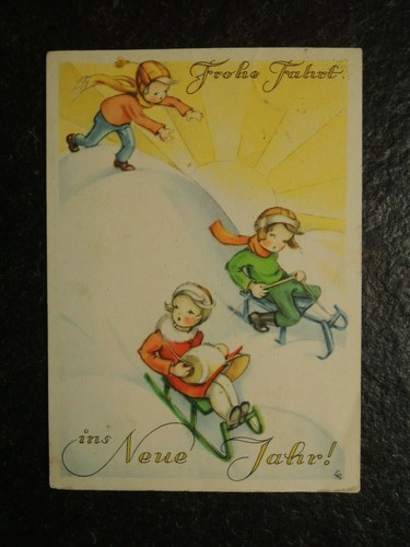 Alte kinder mit schlitten - ak,