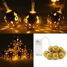 LED Lichterkette 10 Kugeln Gold Warmweiß Batteriebetrieben Weihnachtsbeleuchtung