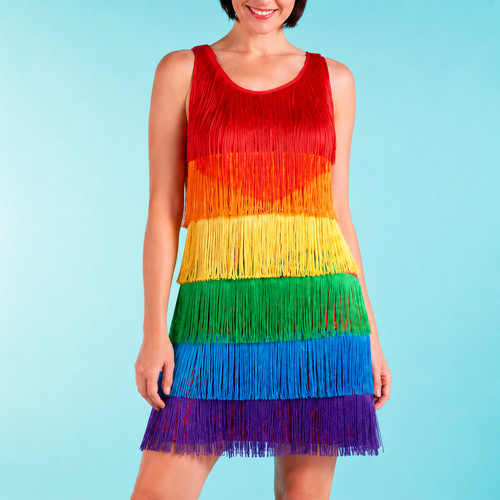Regenbogen fransen kleid damen - regenbogen,
