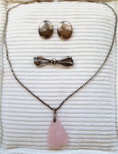 Anhänger Rosenquarz, Brosche, Ohrringe echt Silber, Kette, fast neu