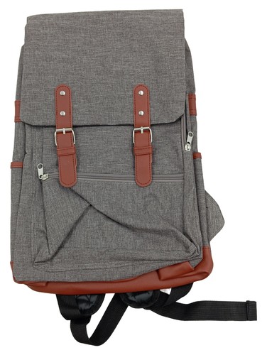 Grauer rucksack mit braunen - rucksack,