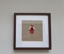 kreuzsticharbeit, handgeferti, "Schutzengel", Bilderrahmen braun 16cm x 16cm 