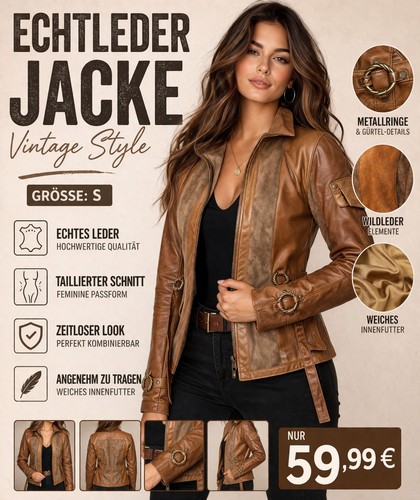 Damen echtleder jacke vintage - echtleder,
