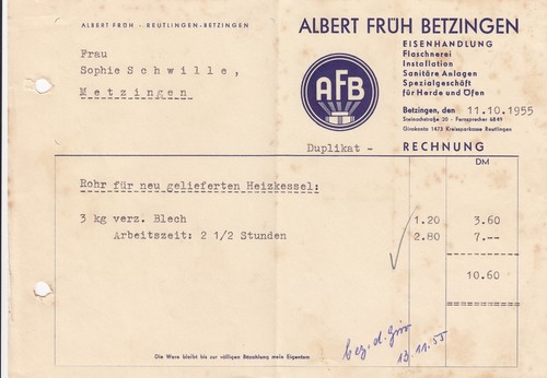 Betzingen rechnung 1955 - betzingen,,