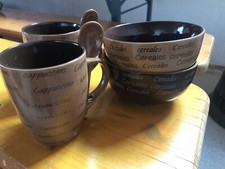 2 Sets Cappuccino Tassen und Löffel + 2 Frühstücksschalen *hell-/dunkelbraun