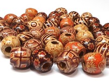 50 Holzperlen 16mm Runde Schmuck Bastelholz Großes Loch 5mm Tibetisch BEST H56