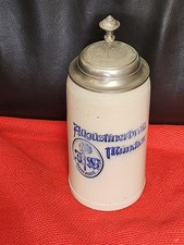 Augustinerbräu Bierkrug Historisch 8 München 1L Zinndeckel Handarbeit Salzglasur