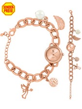 Armbanduhr Damen Engel Charm Damenuhr Uhren Bettelarmband rose gold Quarz analog