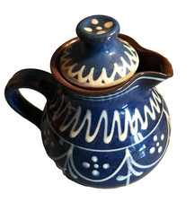 Kleines Kännchen mit Deckel,  Keramik blau weiss, ca 12 cm mit Deckel