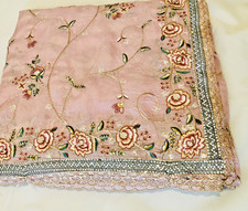 Designer-Sari Georgette rosa Seide Stickerei Pailletten Bollywood Partykleidung
