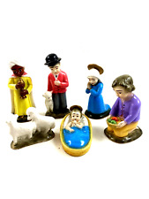 6 Krippenfiguren Figur Volksfiguren Gips farbig lackiert