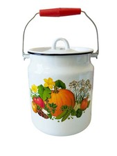 Emaille Milchkanne mit Tragegriff + Deckel emailliert 3 L Gemüse Motiv Dekor