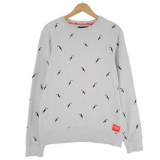 Superdry Sweater Pullover Herren Grau Baumwolle Papagei Wh7 Größe M