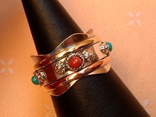 Designer Drehring - Koralle & Türkise - beweglich - Sterling Silber - 925 - EDEL