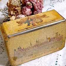 Antike Shabby Blechdose, alte Engel Dose, Feurich Keks München Barock Werbedose