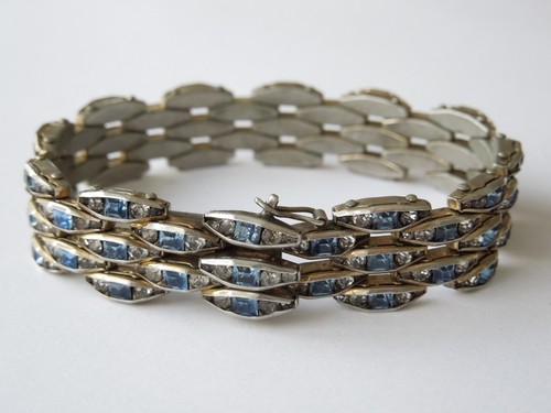 Vintage strass armband blau - strass,