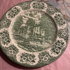 Speiseteller Flacher Teller Englisch Ironstone Tableware Grün Pferde Häuser