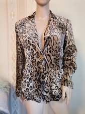 MARC CAIN Leo Plüsch FELL Jacke SEIDE LEOPARD Braun N2 36 S JACKET Blazer SILK