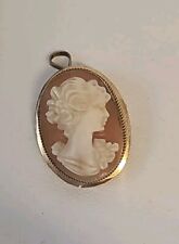 Gemme Cameo Brosche 585/14k Anhänger Antik Handmade Muschel geschnitzt Kamee...